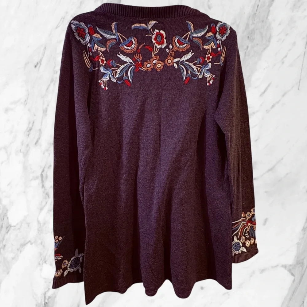 Johnny Was Biya Embroidered Sweater Women's Top Small Peacocks & Turtles - Picture 6 of 8